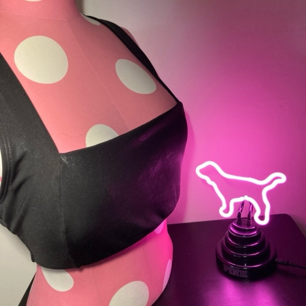 Victoria’s Secret Pink Ultimate Square-Neck Sports Bra Black Sparkle Size Large - Picture 6 of 17